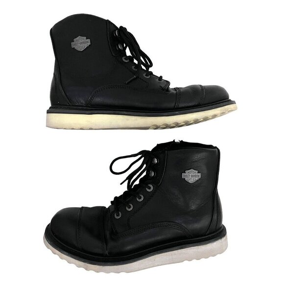 Harley Davidson Motorcycles Mens Black Leather Zip Lace Up Ankle Boots US 11.5M - Picture 5 of 14
